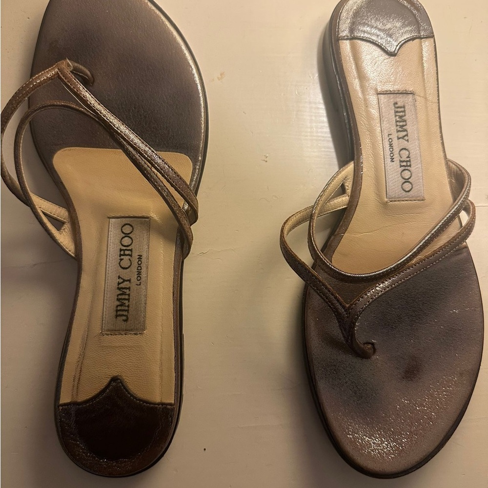 Jimmy Choo Bronze Sandals flats slippers Elegant Thong Design comfortable 36 6
